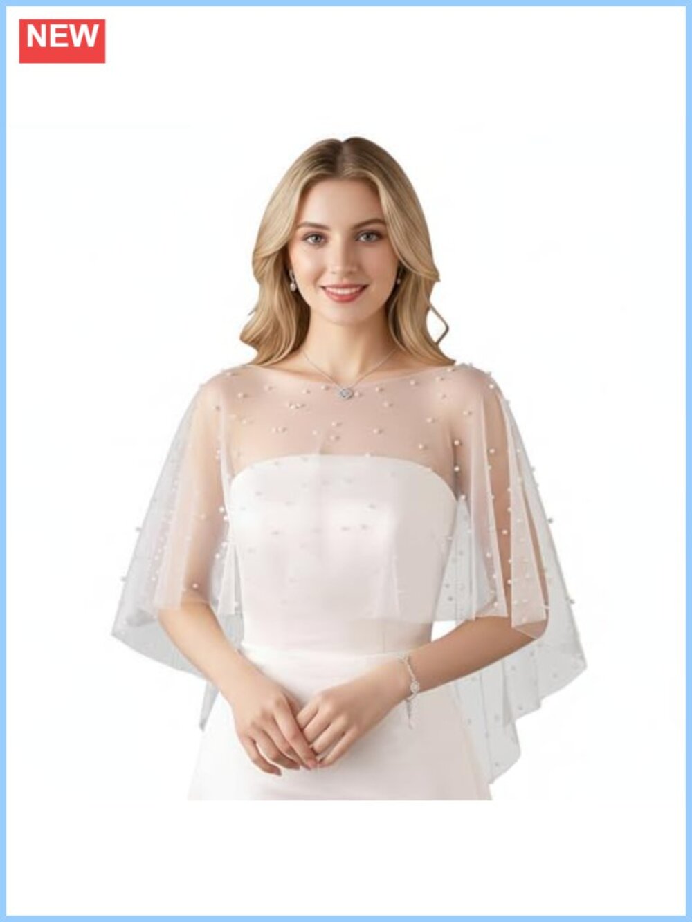 Pearl Tulle Shawl Wrap Women Wedding Bridal Cape One Size